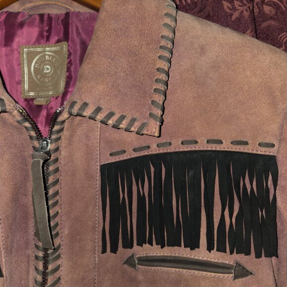 Double D Ranch Brown Suede Embroidered  Leather Fringe Jacket Woman's Size XL - Picture 4 of 9